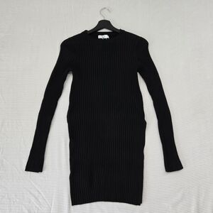 Mango Elegant Black Ribbed Sweater Dress